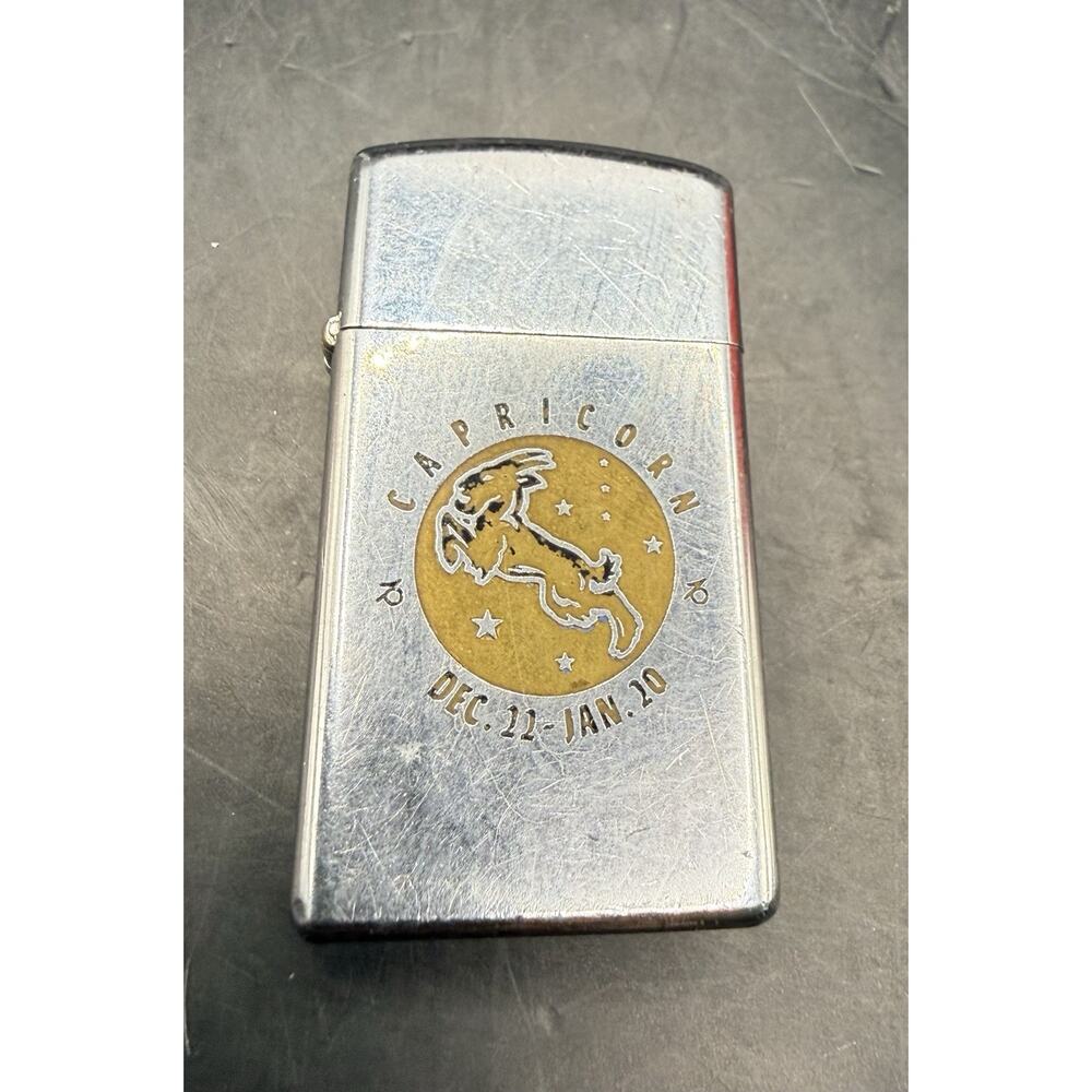 Vintage 1970s Zippo Capricorn Zodiac Lighter – Empty, Non‑Working – Bradford PA
